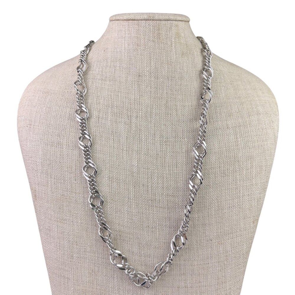 Vintage Monet Womens Silver Tone Chain Necklace 1980s Chunky Link Design